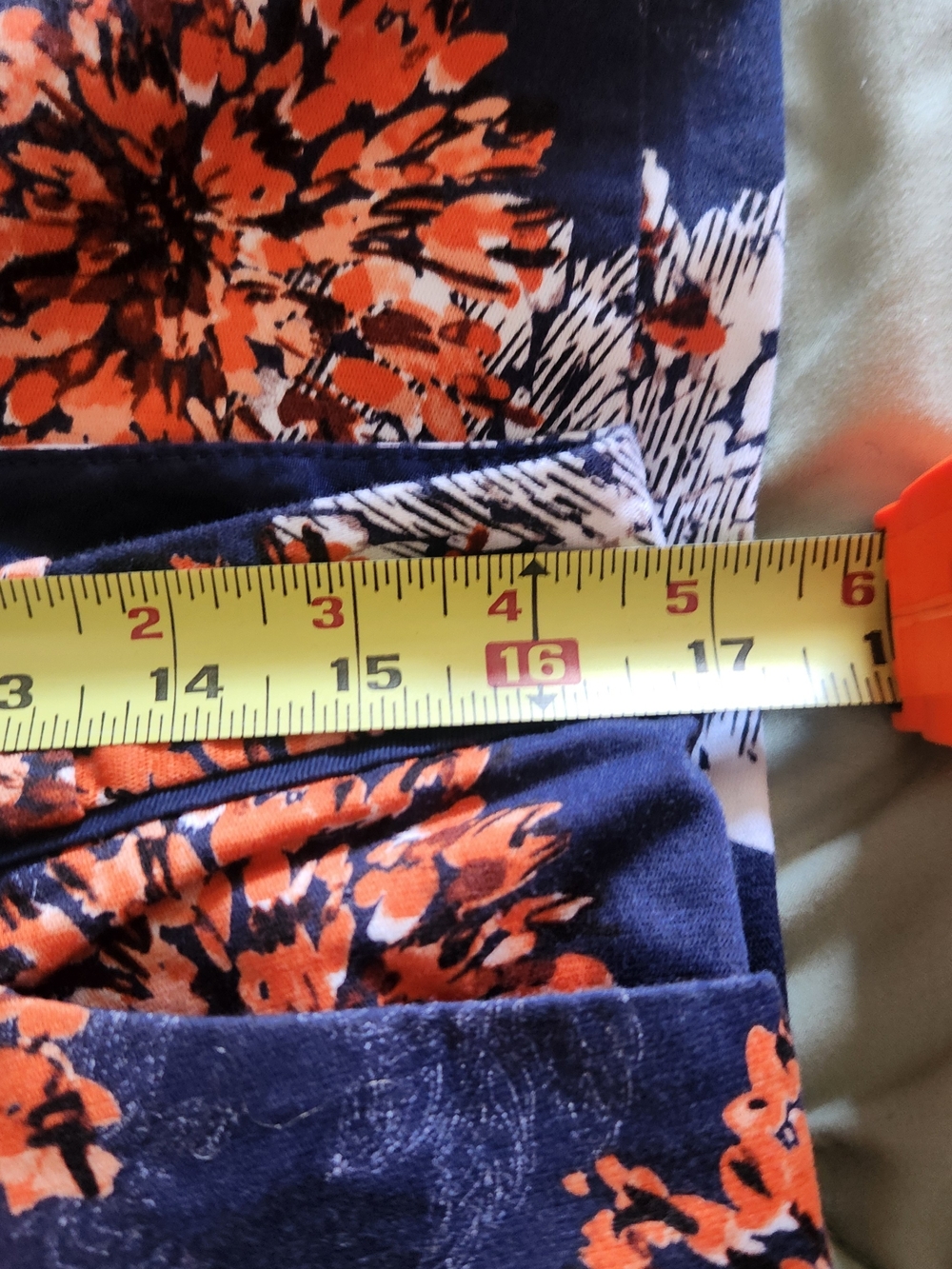 Navy Floral Print Capris with Coral & White Blooms - Picture 7 of 10